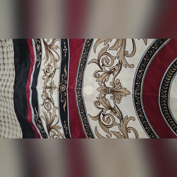 Vintage 1980s Silk Heraldic Shield Versace Style Large Sqaure Scarf. Red/Black. - Picture 9 of 11